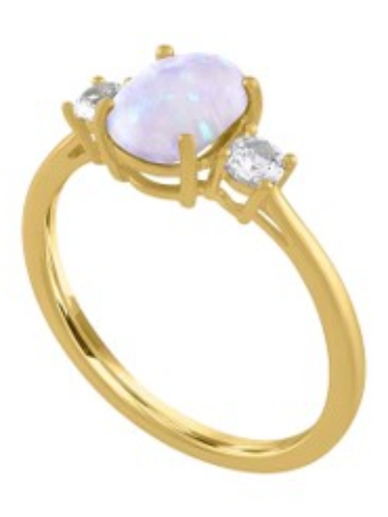 Jcp Womens Lab Created White Opal 10k Yellow Gold Cocktail Ring Size 7